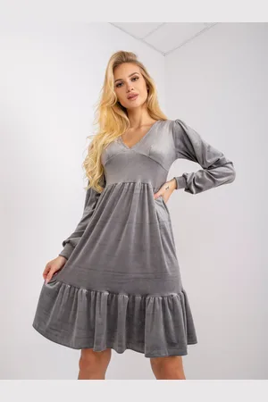 Fancy Světle šedé sametové šaty s volánem FA-SK-7530.84P-gray