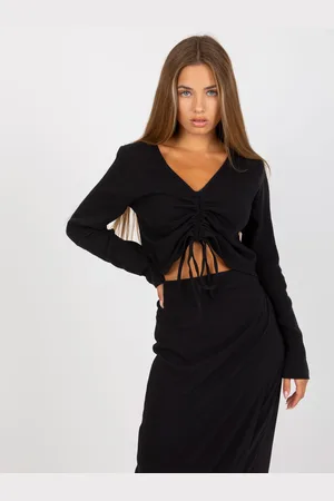Sublevel Černé dámské tričko s řasením D70031F11106A6-black