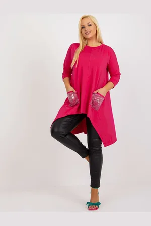 RELEVANCE Fuchsiová asymetrická tunika s kamínky na kapsách RV-BZ-8533.04-fuchsia
