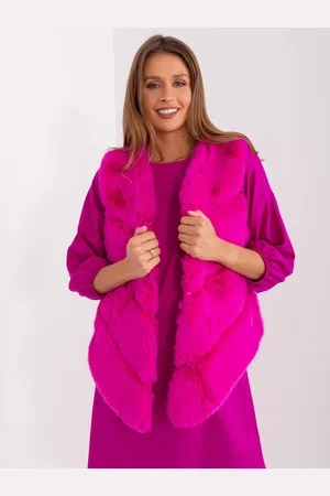 Italy Moda Fuchsiová asymetrická chlupatá kožíšková vesta AT-KZ-2349.00P-fuchsia