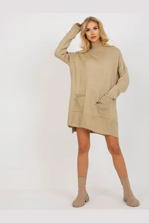 Basics from Amsterdam Béžový delší svetr s kapsami RV-SW-7051.95P-beige
