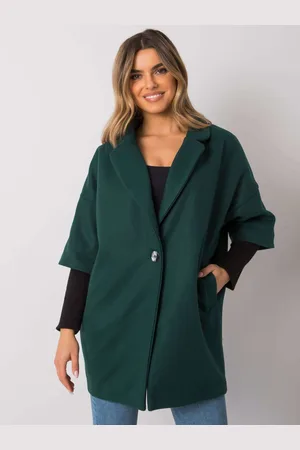 RUE PARIS Tmavě zelený volný kabát -CHA-PL-0409.30X-dark green