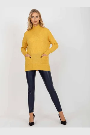 Basics from Amsterdam Žlutý delší svetr s kapsami RV-SW-7051.95P-yellow