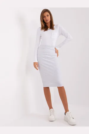 RELEVANCE Světle šedá žebrovaná midi sukně RV-SD-9186.39P-light grey