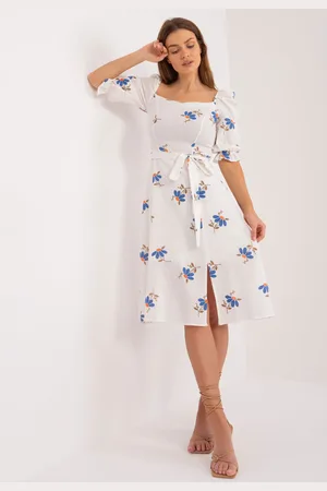 Basics from Amsterdam Bílé šaty s modrými květinami -LK-SK-508964-3.95-white-blue