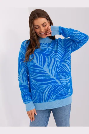 Italy Moda Modrý svetr se vzorem listů -blue