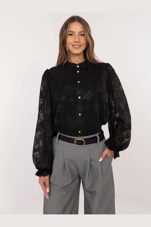 Basics from Amsterdam Černá elegantní dámská košile s výšivkami LK-KS-509801.87P-black