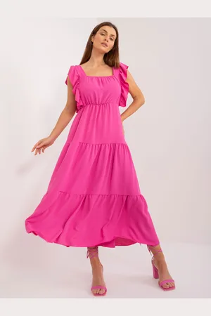 Italy Moda Růžové volné šaty s volány -DHJ-SK-8352.04-pink