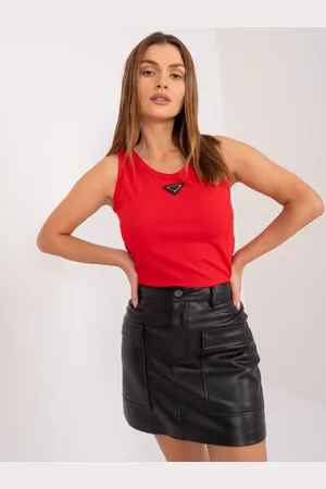 Italy Moda Červený basic žebrovaný top -DHJ-TP-8962.20-red