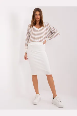 Basics from Amsterdam Bílo-béžový komplet šatů a pruhované halenky EM-KMPL-819.41P-beige