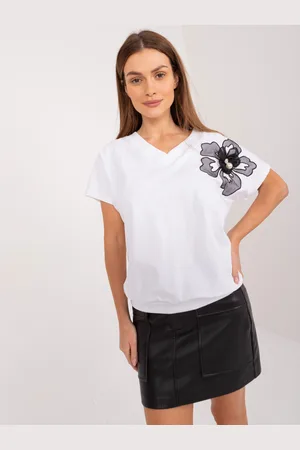 BASIC FEEL GOOD Bílé tričko s velkou květinou -RV-BZ-9665.56-white
