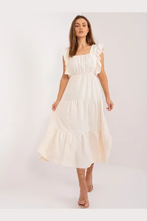 Italy Moda Krémové volné šaty s volány -DHJ-SK-8352.04-creamy white