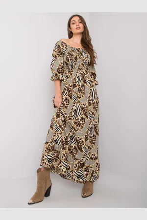 Italy Moda Béžové vzorované maxi šaty DHJ-SK-13965.71P-beige