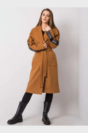Basics from Amsterdam Hnědý dámský kabát s pruhem na rukávu -LK-PL-508316.95P-brown