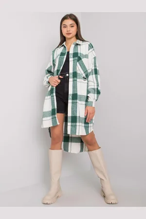 Basics from Amsterdam Zeleno-bílá prodloužená košile s károváním EM-KS-604.67P