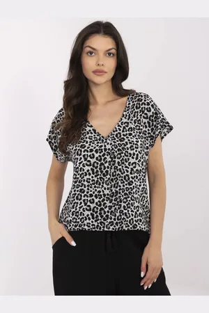 Sublevel Šedo-černá dámská vzorovaná letní halenka z viskózy D73771M11171B-grey-black