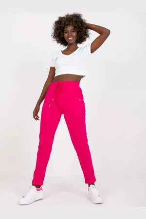 BASIC FEEL GOOD Fuchsiové tepláky s vysokým pasem RV-DR-7806.32-fuchsia pink