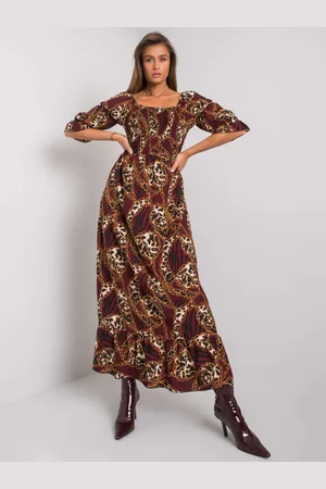 Italy Moda Vínové maxi šaty se vzorem -DHJ-SK-13965.71P-bordo