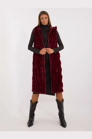 Italy Moda Bordó midi kožíšková vesta AT-KZ-2368-1.13-bordo