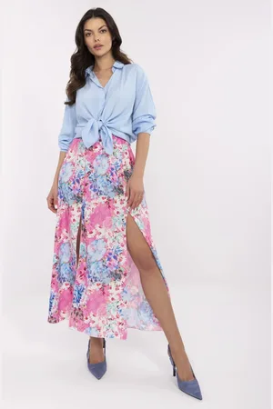 Italy Moda Růžová dámská květinová sukně s rozparky DHJ-SD-20631-1.71-pink