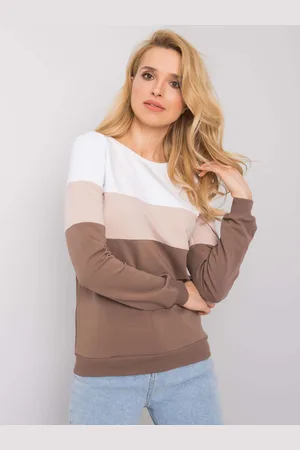 RUE PARIS Hnědo-bílá dámská mikina bez kapuce RV-BL-5787.15X-brown