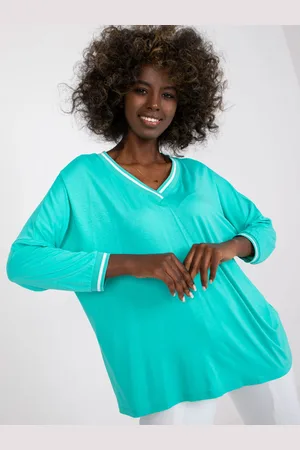 BASIC FEEL GOOD Tyrkysová halenka s pruhy na lemech -RV-BZ-7805.66P-turquoise