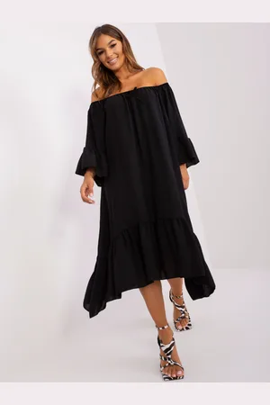 Italy Moda Černé asymetrické oversize midi šaty s volánem DHJ-SK-6057.93-black