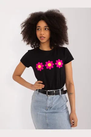 BASIC FEEL GOOD Černé tričko s aplikací květin RV-BZ-9634.13-black
