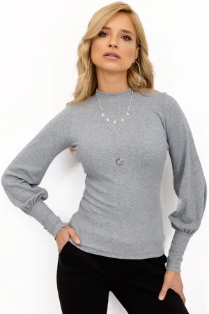 RUE PARIS Dámská šedá halenka s balonovými rukávy RV-BZ-5223.15-gray