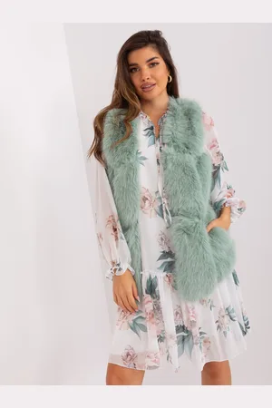 Italy Moda Pistáciová kožešinová vesta s kapsami -AT-KZ-2375.00P-pistachio