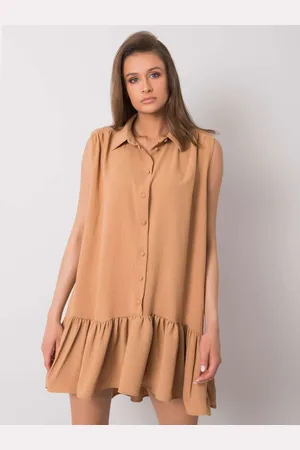 RUE PARIS Béžové dámské košilové šaty bez rukávů 341-SK-5183.09-beige