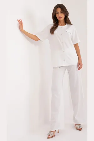 Basics from Amsterdam Bílá elegantní souprava halenky a kalhot -LK-KMPL-509679.01X-white
