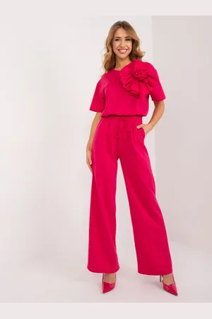 Basics from Amsterdam Tmavě růžové široké kalhoty s vysokým pasem -LK-SP-509586.39-dark pink