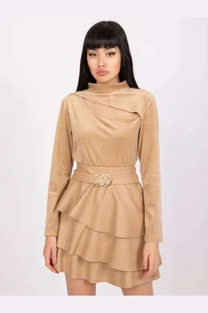 Italy Moda Světle hnědé dámské tričko s průstřihem DHJ-BZ-6561.09P-dark beige