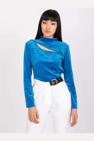 Italy Moda Modré dámské tričko s průstřihem DHJ-BZ-6561.09P-blue