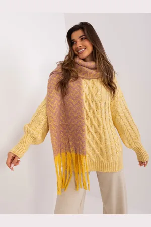 Italy Moda Růžovo-žlutý vzorovaný šál s třásněmi AT-SZ-23125.75-ciemny różowy