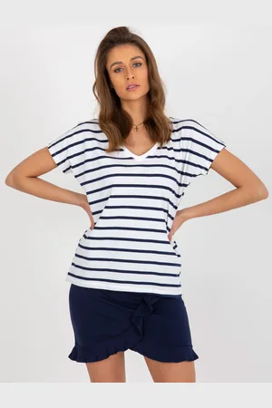 BASIC FEEL GOOD Bílo-tmavě modré triko s pruhy RV-TS-8567.23-white-dark blue