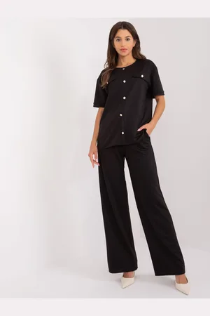 Basics from Amsterdam Černá elegantní souprava halenky a kalhot -LK-KMPL-509679.01X-black