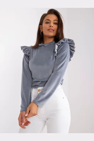 Italy Moda Šedé dámské velurové tričko s volánky DHJ-BZ-6533B.85-gray