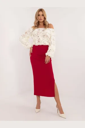 Italy Moda Červená midi žebrovaná sukně s rozparkem MI-SD-20730.69-red