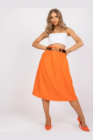 Italy Moda Oranžová midi sukně s páskem -DHJ-SD-13169.58P-orange