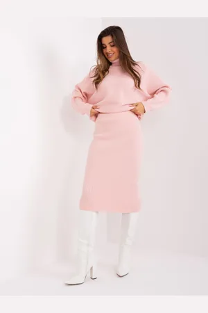Italy Moda Světle růžová žebrovaná pletená midi sukně -AT-SD-2331.00P-light pink