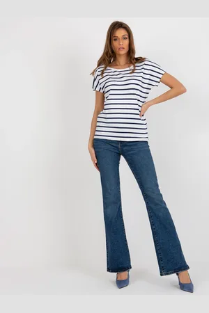 BASIC FEEL GOOD Bílo-tmavě modré pruhované triko s výstřihem na zádech RV-TS-8568.76-white-dark blue