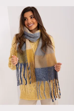 Italy Moda Modro-hnědá károvaná šála s třásněmi -AT-SZ-2311501.32-camel
