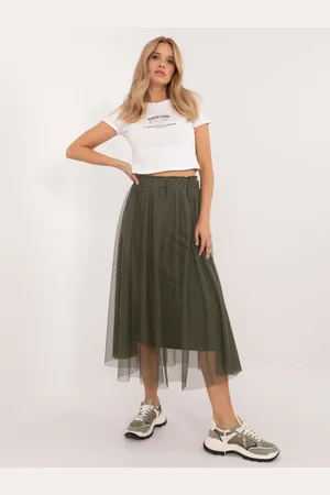 Italy Moda Khaki dámská tylová midi sukně DHJ-SD-19568.13X-khaki