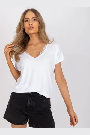 BASIC FEEL GOOD Bílé dámské tričko s krajkou ve výstřihu RV-TS-7665.91-white