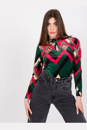 Italy Moda Zeleno-růžová velurová halenka Pari s kapkovým průstřihem -DHJ-BZ-6291-2.32P