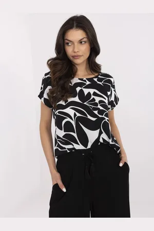Sublevel Černé dámské vzorované tričko z viskózy D73771M10978X-black