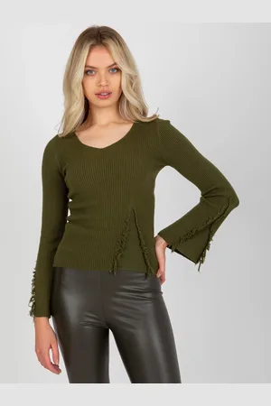 COCO ANGELO Khaki svetr s rozšířenými rukávy VI-SW-20260.91P-khaki