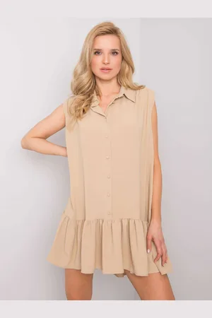 RUE PARIS Béžové dámské šaty bez rukávů 341-SK-5183.08-beige